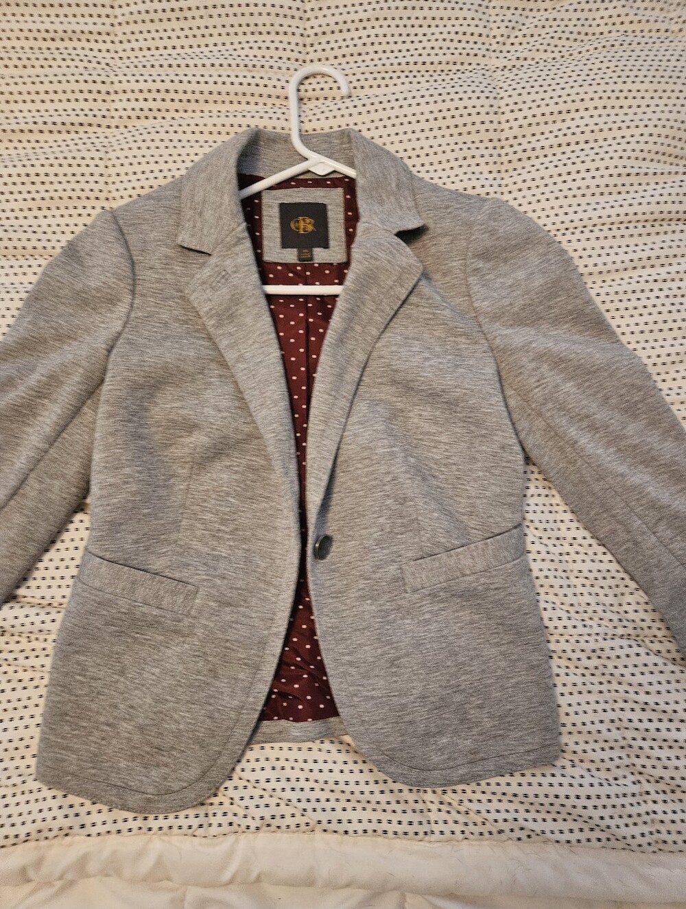 Women's Gray Knit Blazer with Polka Dot Lining. OUTBACK RED, Limited.